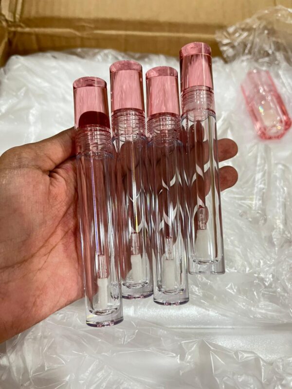 Transparent long 8ml tube with pink sheer cap